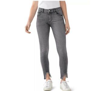 DL1961 Florence Mid Rise Instasculpt Skinny Ankle Chewed Hem Jeans Flint Wash 27